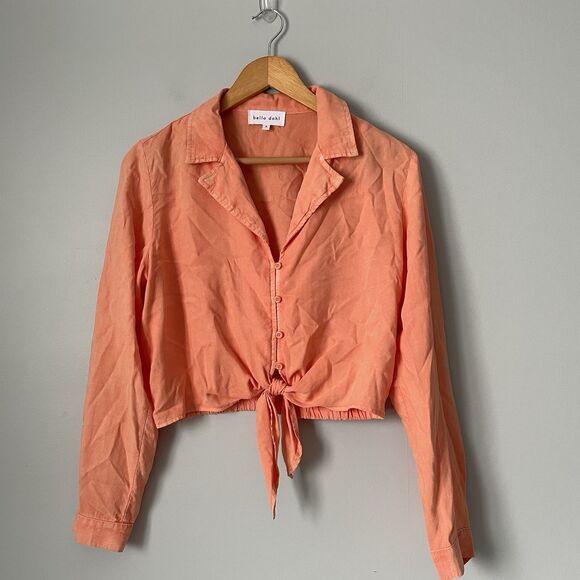 Bella Dahl Tops - Bella Dahl Crop Button Up Blouse Top Orange Long Sleeve 100% Tencel Womens Small